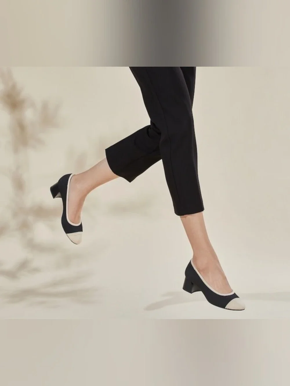 Vivaia Melody Pro Square Toe Block Heel Knit Comfort Black Ivory 9.5 EU41